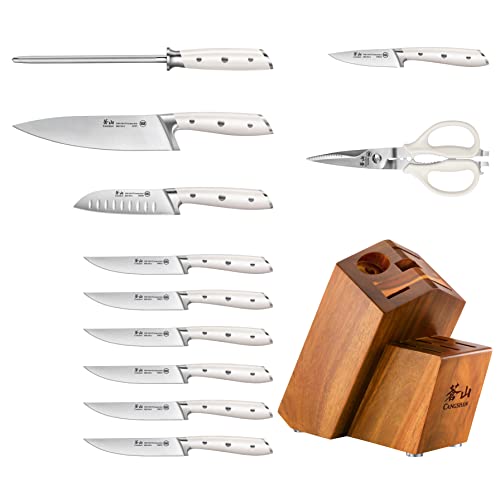 Cangshan Alps Series 1026665 German Steel Forged 12-Piece Knife Block Set, Acacia (White) #TOP1