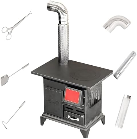 Smokeless Indoor Wood & Coal Burning Stove - Multi-Fuel Heating Solution, Durable Manganese Steel & Iron, Fast Heat for Home & Rural Use (400cm Chimney)