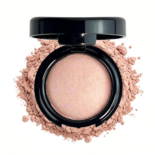 Image of Single Baked Blush Sheer Champagne Powder for Cheeks Glowy Blushes Makeup-2 | Soft Shimmer Powder Blush Highlighter with Subtle Glow, Buildable Cheek Powder for Natural Nude Finish