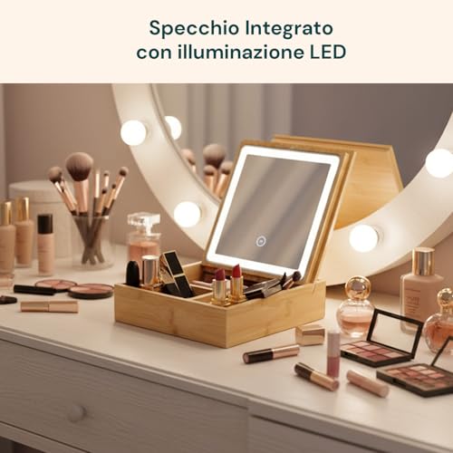 Structure durable en bambou et miroir LED pour ce porte-astuces