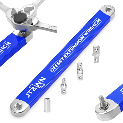 Image of Offset Extension Wrench, 15in, 1 /2, 3 /8, 1 /4 Drive Adapters | High Carbon Steel Chain Drive Tool for Engine Bays, Car Repair And Confined Spaces