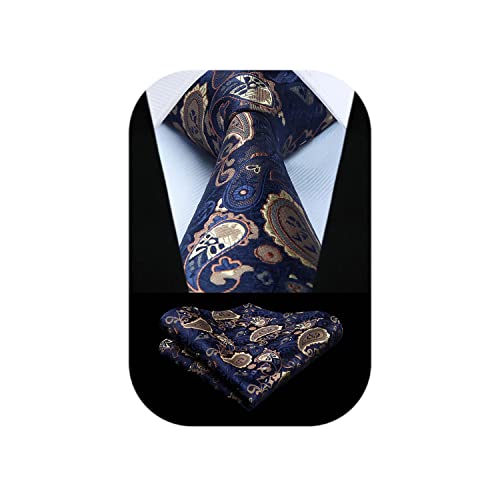 Image of HISDERN Ties for Men Paisley Tie and Pocket Square Woven Classic Floral Mens Ties Handkerchief Set Wedding Party Necktie