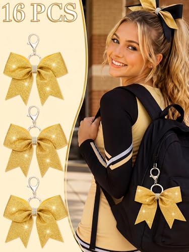 Image of Tondiamo Cheer Bow Keychain Cheer Keychain with Rhinestones Cheerleader Keyrings for Team Gift Cheerleading Sports Accessory