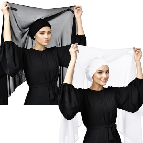 Besforta 2Pcs Women Instant Chiffon Hijab with Built-in-Magnet and Sewn