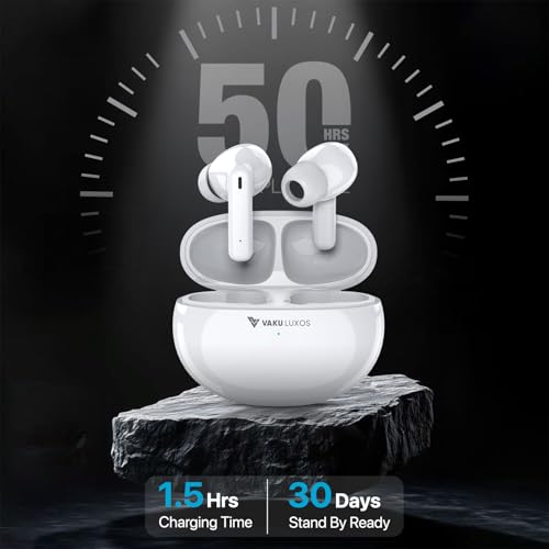 Image of Vaku Luxos SONAIR TWS Bluetooth 5.4 Earbuds | 60H Playtime | Touch Controls | Type-C Fast Charging | 10mm Driver | Voice Assistant | Deep Bass Wireless Earbuds with Charging Case- White