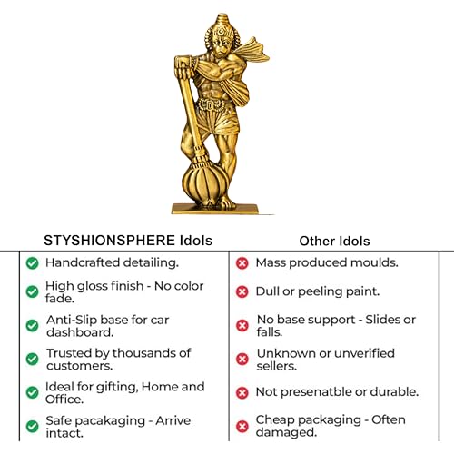 Image of STYSHION SPHERELord Hanuman Bajrang Bahubali Double Sided Metal Idol | Hindu God Murti for Home Temple, Office Desk, Car Dashboard, Pooja & Gifting(Bahubali Hanuman)(Golden)