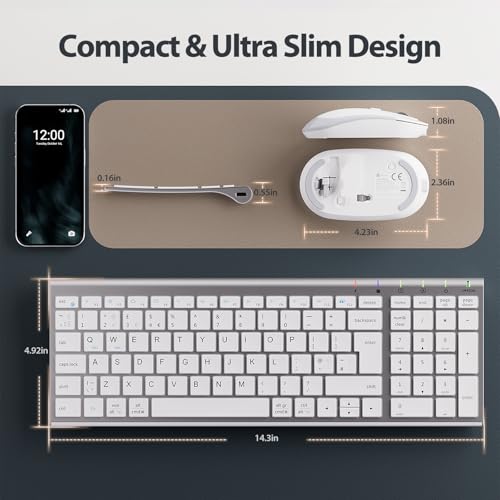 Image of iClever GK03 Wireless Keyboard and Mouse Combo for Mac and Windows, 2.4G Rechargeable Wireless Keyboard Mouse, Silent Keys, Full Size, Portable, Slim Ergonomic Design, QWERTY