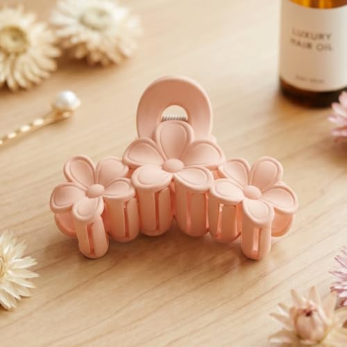 Image of Large Stylish Plastic Flower Hair Claw Clip for Women, Strong Grip Floral Hair Clutcher for Thick and Thin Hair, Elegant Hair Styling Accessory, 6 Piece