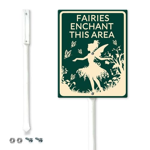 Horienteeon Fairies Enchant This Area Yard Sign with Stake 17.5x22cm Sturdy Tall Aluminum Yard Sign Weatherproof Outdoor Metal Signs for Home Lawn Garden