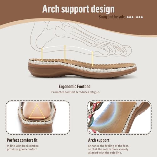 Image of Littleplum Women Sandals Arch Support Handmade Bohemian Braided Flat Sandals Comfort Walking Beach Ankle Elastic Summer Shoes
