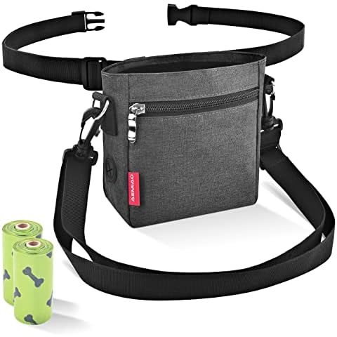 AEMIAO Dog Treat Pouch Bag with Magnetic Closure, Dog Walking Training Bag with Removable Inner Pocket, Shoulder Strap for Pet Puppy Walking, Built-in Poop Bag Dispenser, 3 Ways to Wear Cover