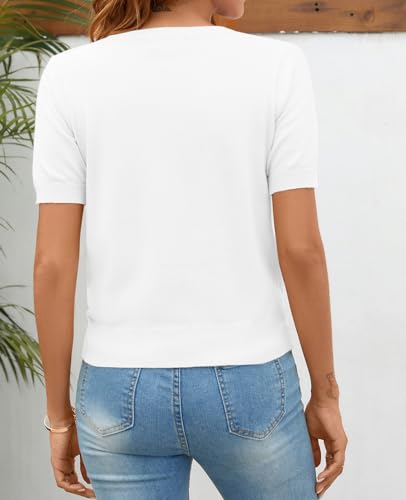 Image of Women Summer Knit Shirt Blouse V Neck Short Sleeve Pullover Sweater Tops