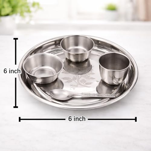 Image of Pure Stainless Steel Laddu Gopal Bhog Thali Set | 5-Piece Traditional Pooja Bhog Plate with Bowl, Glass & Spoon | Ideal for Daily Rituals, Janmashtami & Festive