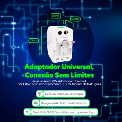 Kit 2 Adaptadores Tomada Universal Padrão Internacional, Adaptador Portátil 110/220V Bivolt Para Via
