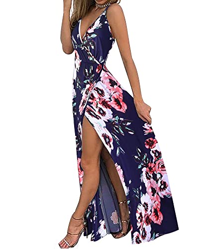 Image of II ININ Women's 2025 Maxi Sundresses Summer Beach Long Wrap V-Neck Floral /Solid Casual Dress for Women