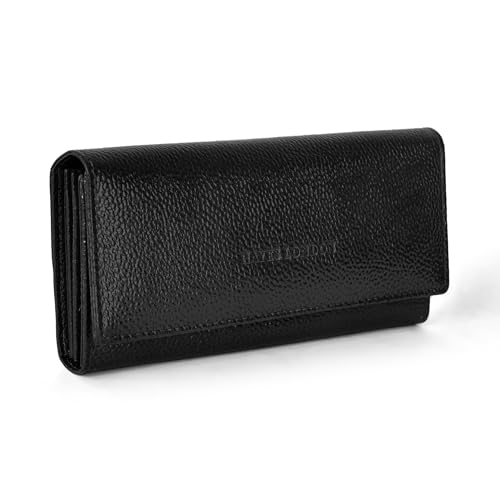Image of HAYES LONDON Ladies Purse, Pure Leather Wallet, RFID Blocking Bi-Fold Clutch (Verve Black)