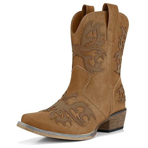 HISEA Damen Western Cowgirl Stiefel mit Pull-Up Tabs Kurze Damen Stiefeletten Snip Toe, hautfarben, 42 EU Cover
