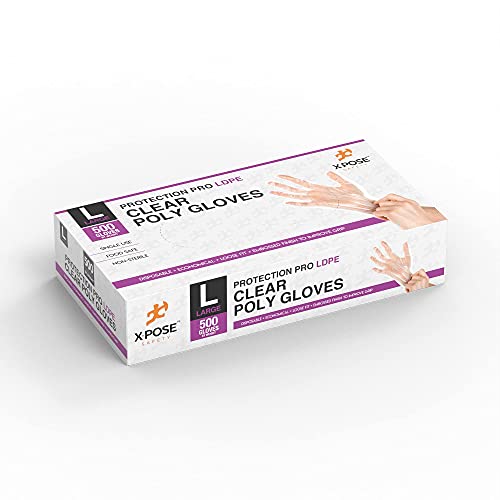 Image of Xpose Safety Disposable Food Prep Poly Gloves - Transparent Embossed Latex Free Kitchen, Plastic Gloves for Food Handling