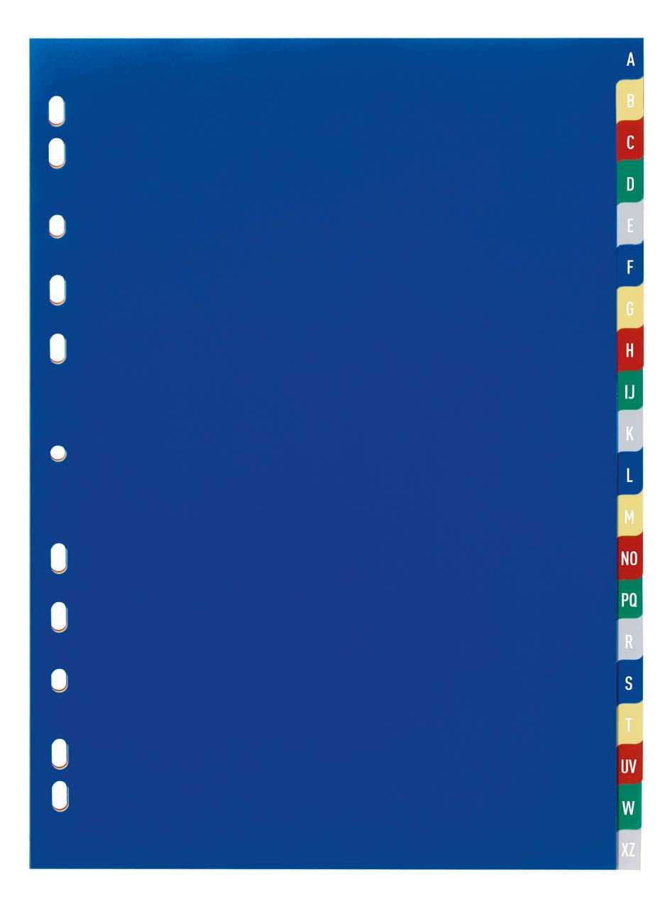 Durable 675527 - Divisorio con cavalierini colorati, etichette A-Z, 20 tasti, copertina personalizzabile, f.to A4, foratura universale
