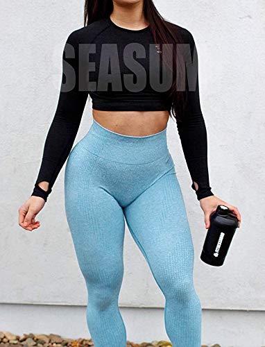 Women High Waisted Leggings Seamless Workout Yoga Pants Butt Lift Tummy Control L - Thumbnail 5