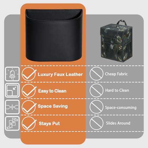 Image of COZILO Leather Car Trash Can - Leakproof & Easy-to-Clean Car Garbage Can for Luxury Cars, SUVs & Trucks | Includes 60 Custom Liners, Secure Hook, Easy Install, Black