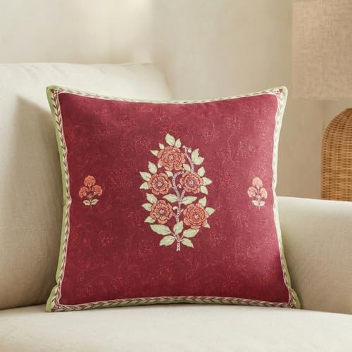 Image of haus & kinder Decorative Cushion Cover 100% Cotton Digital Printed Rouge and Rose Cushion Covers for Living Room, Aesthetic Decor | Pack of 3, 16 Inch x 16 Inch