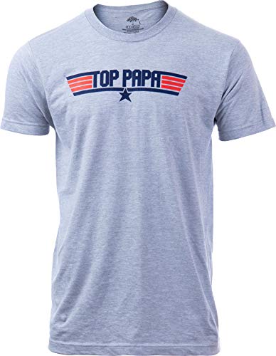 Top Papa | Funny 80s Dad Humor Movie Gun 1980s Military Air Force Men Pappy T-Shirt-(Adult,2XL) Heather Grey
