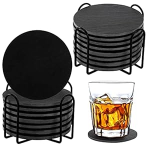Dicunoy 16PCS Slate Coasters, 4 Inch Round Drink Coasters with Holders, Rustic Farmhouse Style Black Marble Coasters for Bar, Kitchen, Coffee Table Decor, Housewarming, Birthday Dicunoy 16PCS Slate Coasters 4 Inch Round Drink Coasters with Holders Rustic Farmhouse Style Black Marble Coasters for Bar Kitchen Coffee Table Decor Housewarming Birthday