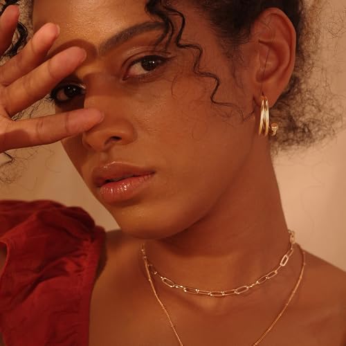FETTERO Split Hoop Earrings 14K Gold Plated Chunky Hoop Earrings for Women Dainty Hypoallergenic Half Hoop Earring Jewelry Triple Hoop Earrings