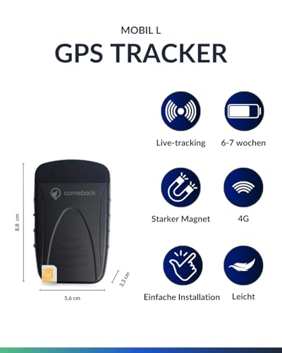 Comeback 4G GPS-Tracker für Auto, Motorrad, Wohnmobil, LKW mit Magnethalterung, Integrierte SIM-Karte, Live-Tracking-App für Android/iOS, Geschwindigkeits & Geofence-Warnungen, Lange Akkulaufzeit