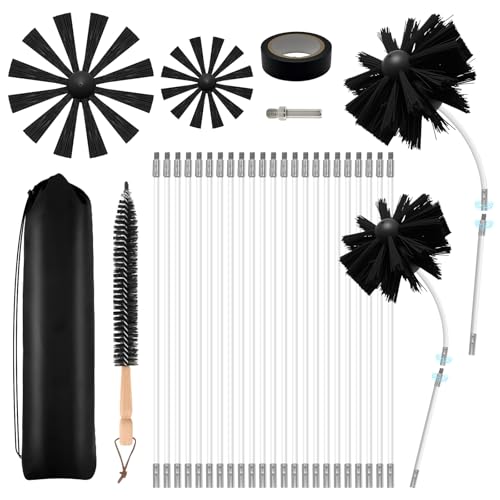 30 Feet Dryer Vent Cleaner Kit Duct Cleaning Brush with 23 PP Rods and 4-Inch and 6-Inch Dryer Vent Brush Dryer Cleaning Kit Suitable for Dryer Duct Cleaning Kit for Chimneys Pipes Dryers Crevices