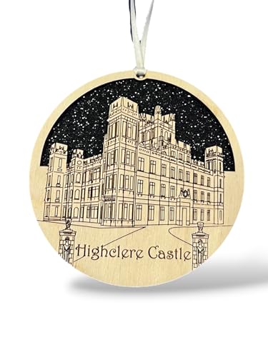 Highclere Castle Christmas Ornament – Laser Engraved Wooden Holiday Keepsake – English Castle Souvenir Decoration