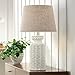 Helene Country Cottage Table Lamp Ceramic Rustic Cream White Glaze Linen Tapered Drum Shade for Living Room Family Bedroom - 360 Lighting