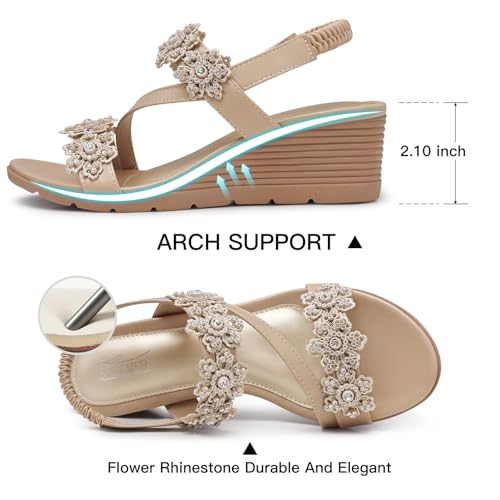Image of SHIBEVER Wedge Sandals for Women Dressy: Summer Open Toe Low Platform Wedges Sandals Elastic Ankle Strap Flower Comfortable Casual Shoes