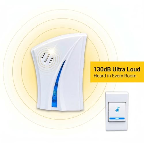 Image of Wireless Doorbell - Long Range Over 100 Ft, 32 Rings Bell, Battery Powered Door Bell Chime with LED Flash Wireless Calling Bell for Home, Office, Shop (3)