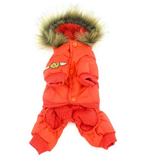 Ranphy Waterproof Dog Snowsuit Jumpsuit Hoodie Winter Coat Pet Fleece Lined Clothes Puppy Cotton Padded Outfit Cold Weather Hooded Airman Jacket Warm Cat Clothes Chihuahua Parka Girls Boys Red S