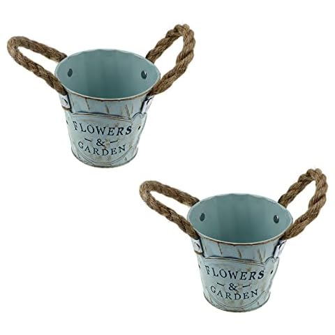Tighall Garden Metal Bucket with Handle - Small 4.3" d X 4" h, 2 Pack, Vintage Metal Round Tub Decor Flower Pot Decorative Pencil Holder(Green) Cover