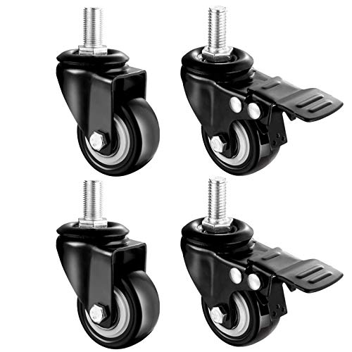 OWUV 40mm Ruedas Giratorias Vástago para Muebles, Rueda Giratoria Negra De 360 ° con Freno, Perno | M8, M10, M12 | * 25mm, Rueda De Goma Resistente, 4 Piezas Ruedas Silla Oficina Carga 100kg Cover