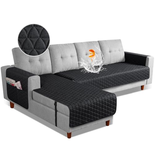 Image of TAOCOCO Sectional Couch Covers 100% Waterproof L Shaped Sofa Covers for Left Hand Facing Chaise Lounge, 2 Pieces Couch Cover L Shape Furniture Protector Slipcover for Pets Kids, Large /Black