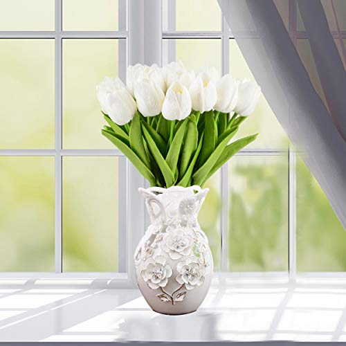 Hovebeaty Artificial Tulips Bridal Wedding Festival Decor Bouquet Real Touch Pu Flower Bouquet Pack Of 20 (White) #TOP3