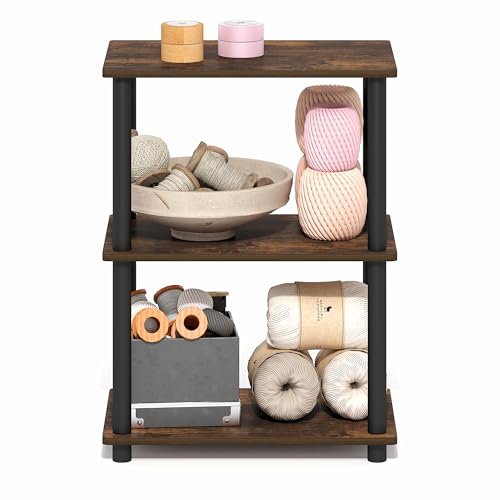 Image of Furinno Turn-N-Tube Storage Shelves, 3-Tier Open Frame Book Shelf, Standing Corner Shelf, Toolless Open Shelves, for Organization and Storage, Living Room, Garage, Home Office, Amber Pine
