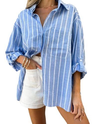 Chemise rayée à manches longues pour femme avec poche vêtement chic