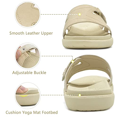 Kuailu Womens Fashion Orthotic Slides Ladies Lightweight Athletic Yoga Mat Sandals Slip On Thick Cushion Slippers Sandals With Comfortable Plantar Fasciitis Arch Support Beige 9 #TOP3