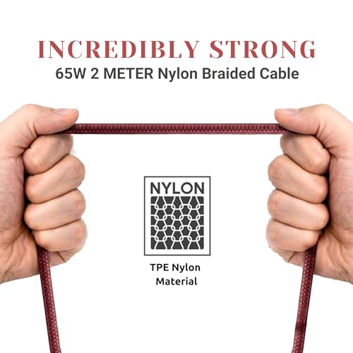 Image of PHILIPS DLC4160CI /94 65W Type-C to Type-C Fast Charging Cable (2m, Iron Red) | Nylon Braided | Compatible with iPhone 15+ Series, USB-C iPad Models, Samsung Galaxy & All Type C Devices