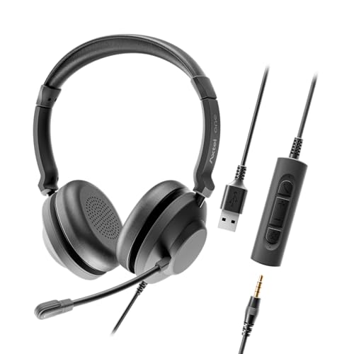 Axtel One UC35 Casque stéréo filaire – USB et prise jack 3,5 mm, double microphone antibruit, haut-parleurs HD 40 mm, commandes en ligne, léger pour...