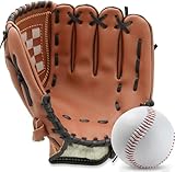 Baseball Glove,Baseball Softball Mitt with Ball for Kids Youth Adults Training and Beginner,Right Hand Throw,Left Hand Glove (Brown, 9.5in)