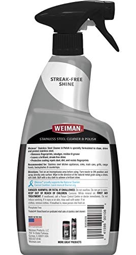 Weiman Stainless Steel Cleaner and Polish - Streak-Free Shine for Refrigerators, Dishwasher, Sinks, Range Hoods and BBQ grills - 22 fl. oz - Thumbnail 2