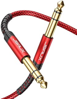 JSAUX Kabel Gitarowy 3M, 1/4" 6.35mm do 6.35mm TRS Stereo Audio Gitarowy Przewód Nylonowy Warkocz Jack Instrumentowy Kabel dla Gitary Elektrycznej, Basu, Wzmacniacza, Klawiatury - Czerwony