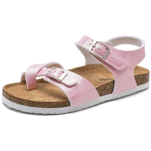 Image of Torotto Girls Boys Sandals with Cork Footbed Adjustable Buckle Summer Slides Flip Flops Open Toes Flat for Kids Toddler