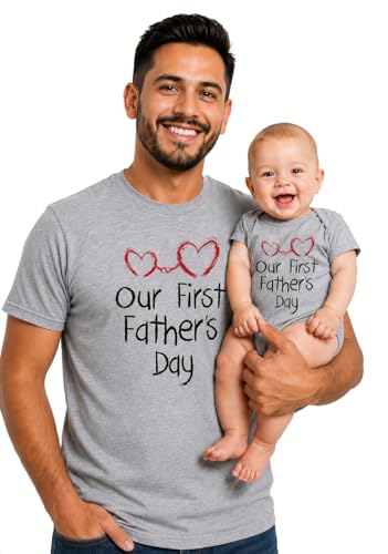 Tstars Our First Fathers Day Dad and Baby Matching Shirts - New Dad Gift Set with Mens Tee and Infant Bodysuit Dad Gray Large/Baby Gray 12M (6-12M)